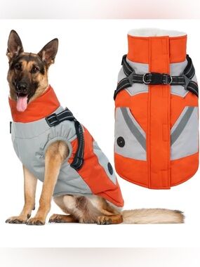 IECOii Dog Winter Coat Harness Jacket SIZE XL Waterproof Fleece Zips Orange New